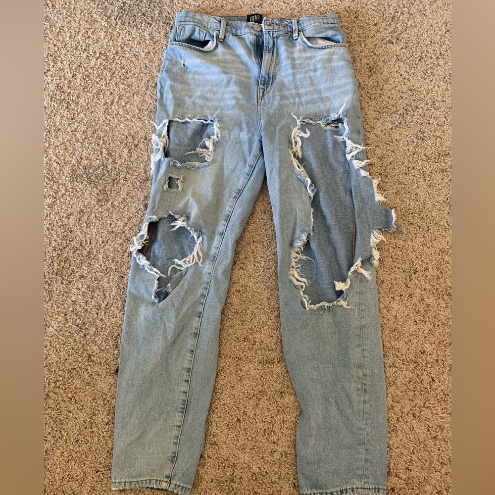 High waisted wide legged ripped jeans